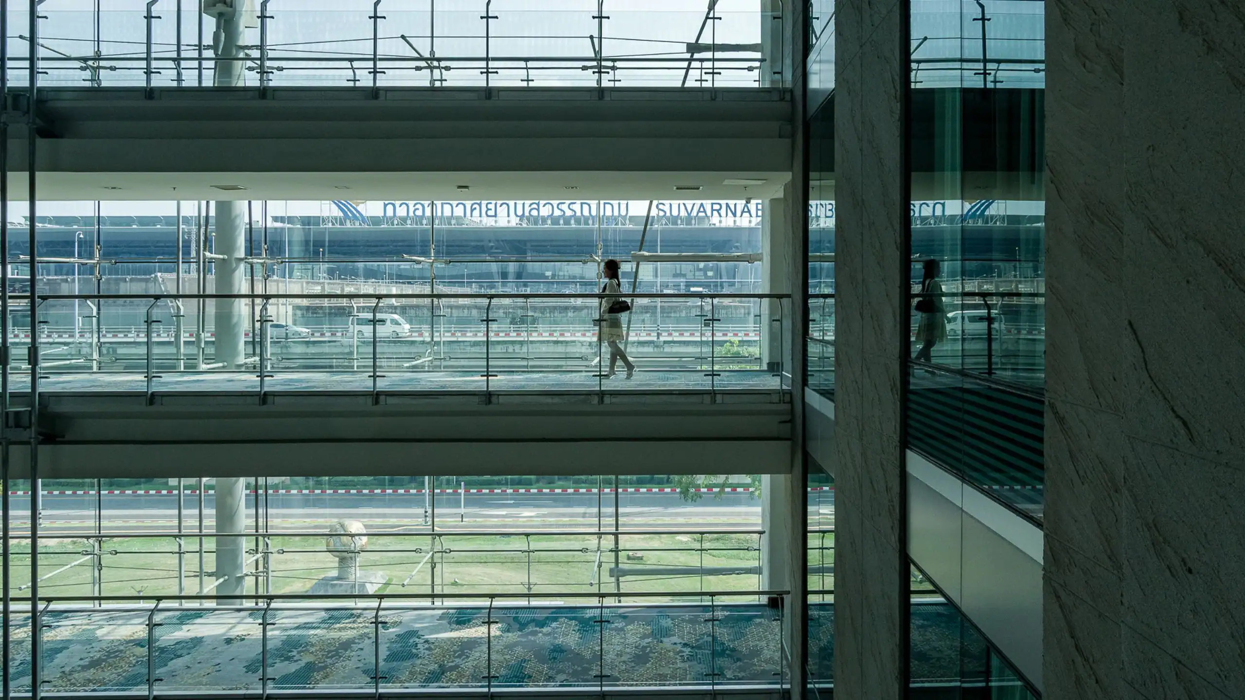 Glass corridor at Hyatt Regency Bangkok Suvarnabhumi Airport