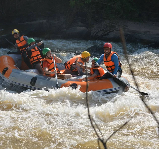 Guided rafting activity on the Khek River