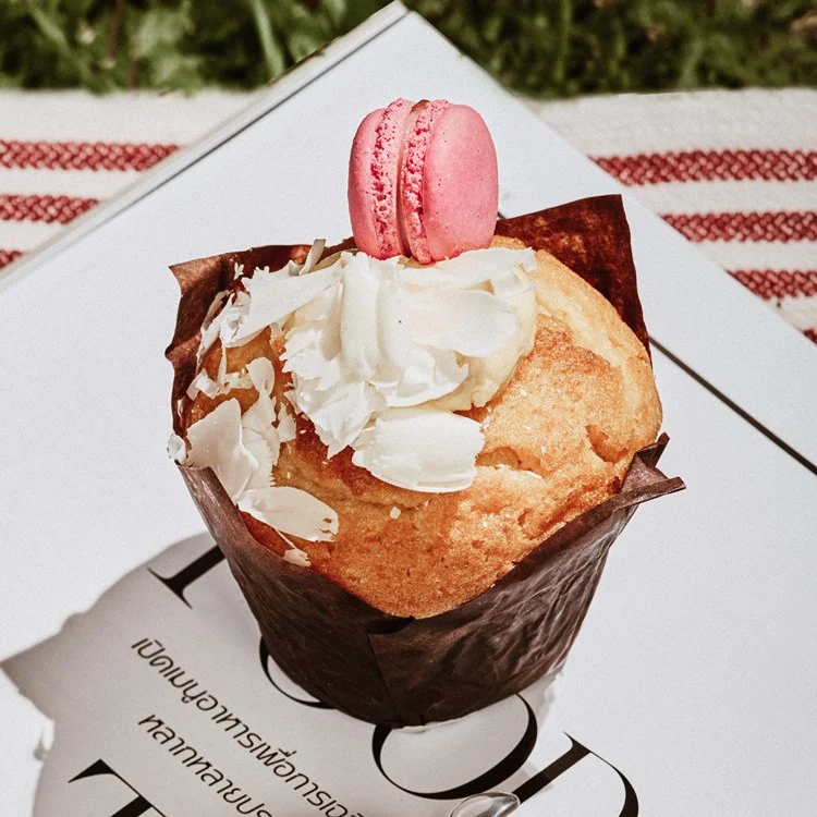 White chocolate and lychee muffin from Mocha & Muffins
