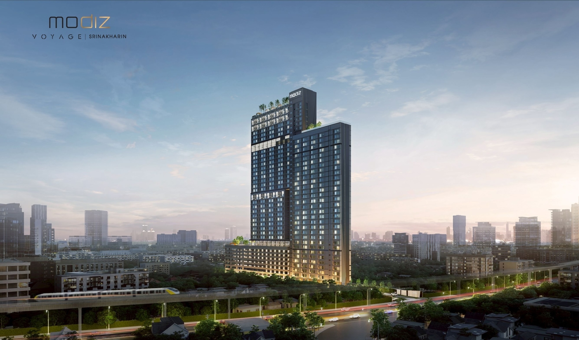 Completed high-rise tower at Modiz Voyage Srinakarin