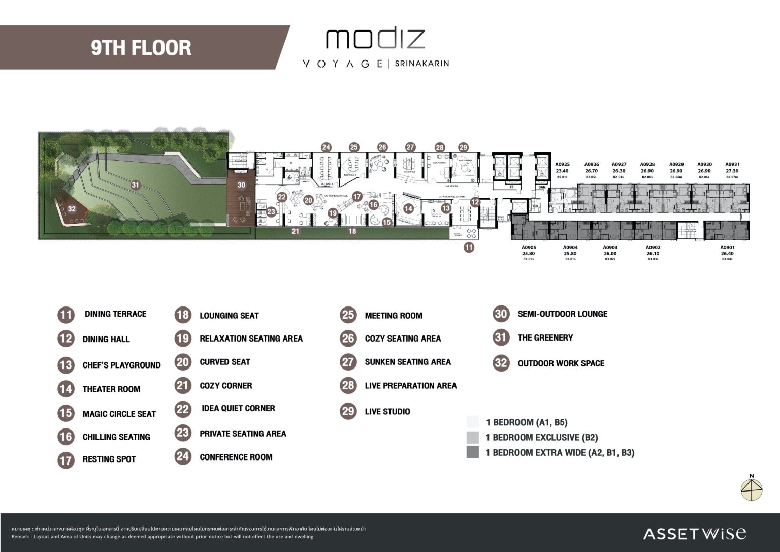 Ninth-floor amenity plan at Modiz Voyage Srinakarin