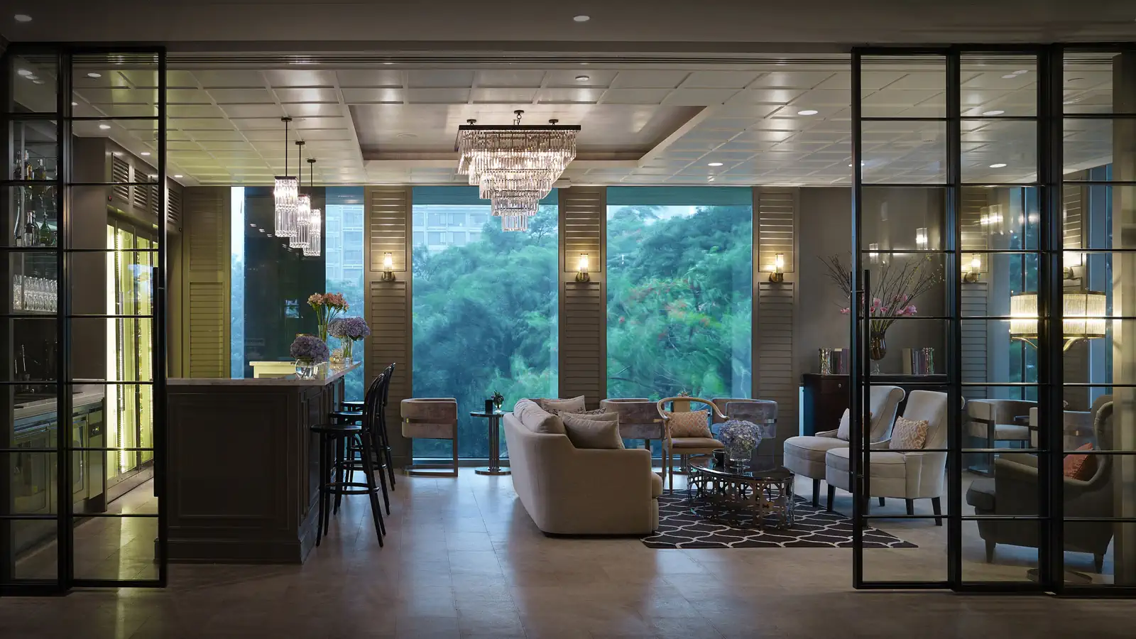 Intimate interior of Oriental Bar at Oriental Residence Bangkok