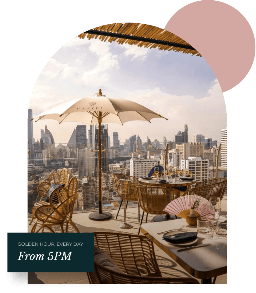 Pastel rooftop seating at Aira Hotel Bangkok