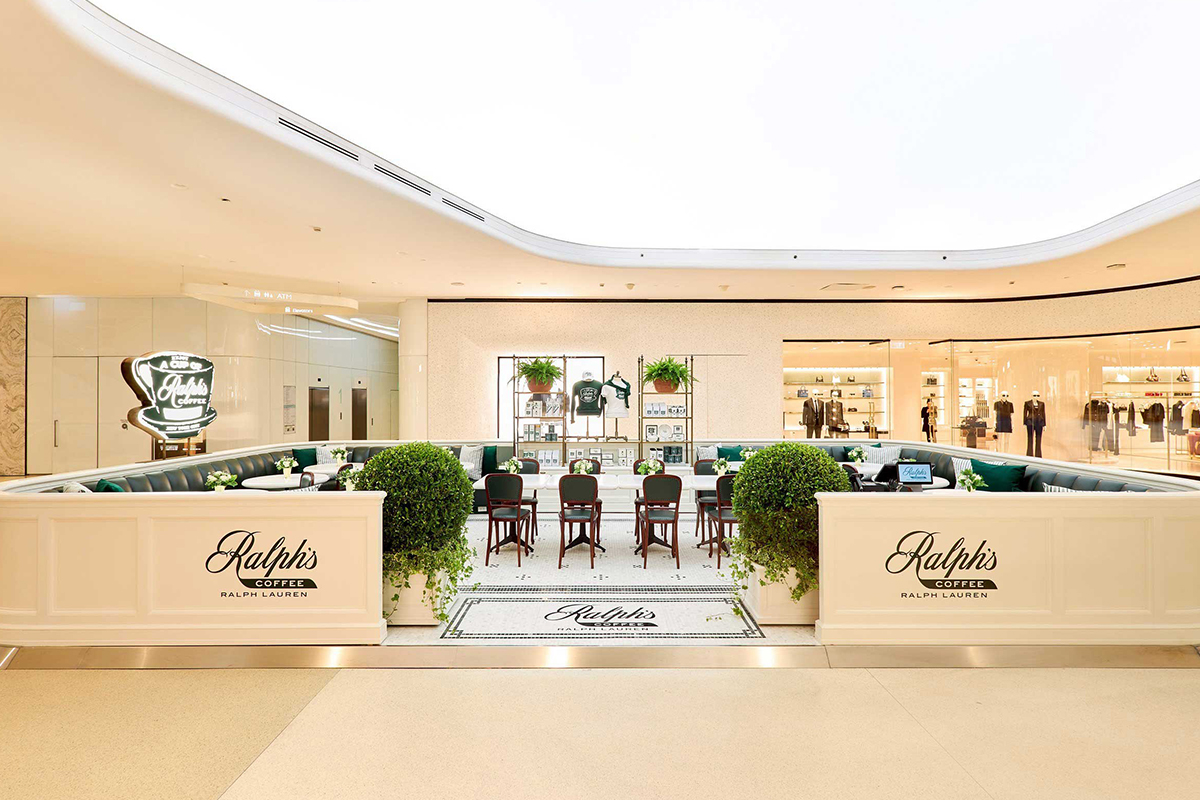 Green and white entrance to Ralph's Coffee at Central Embassy