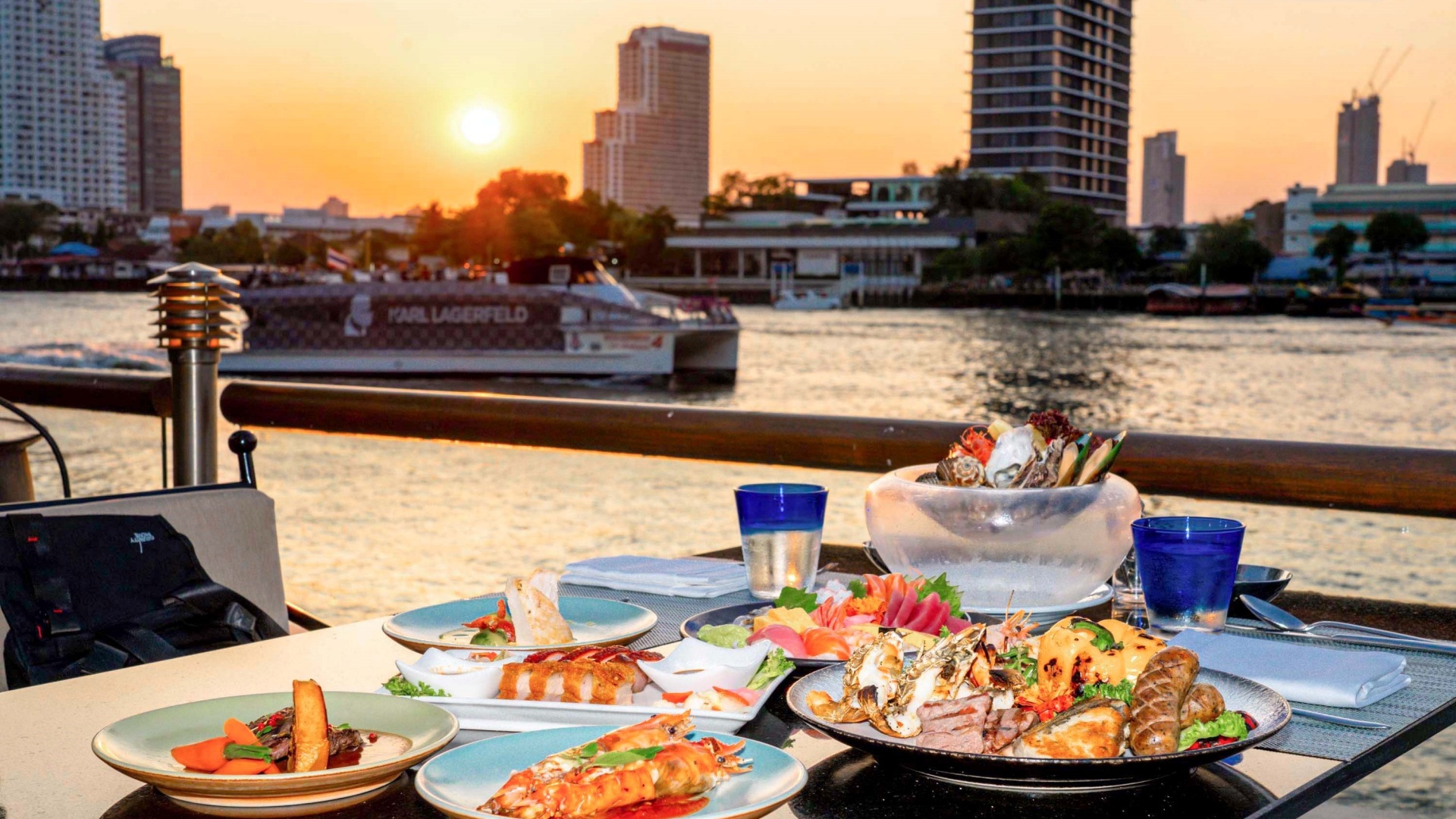 Dining room at River Barge Restaurant in Bangkok