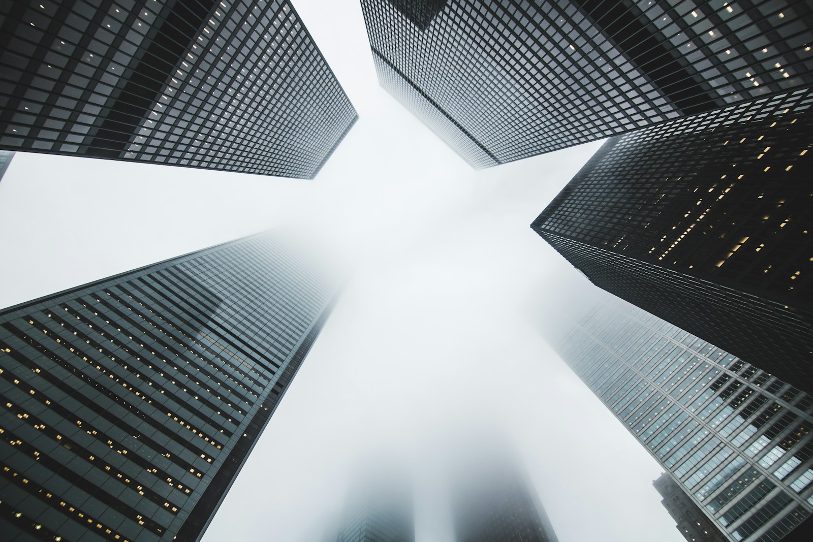 Urban towers viewed from street level