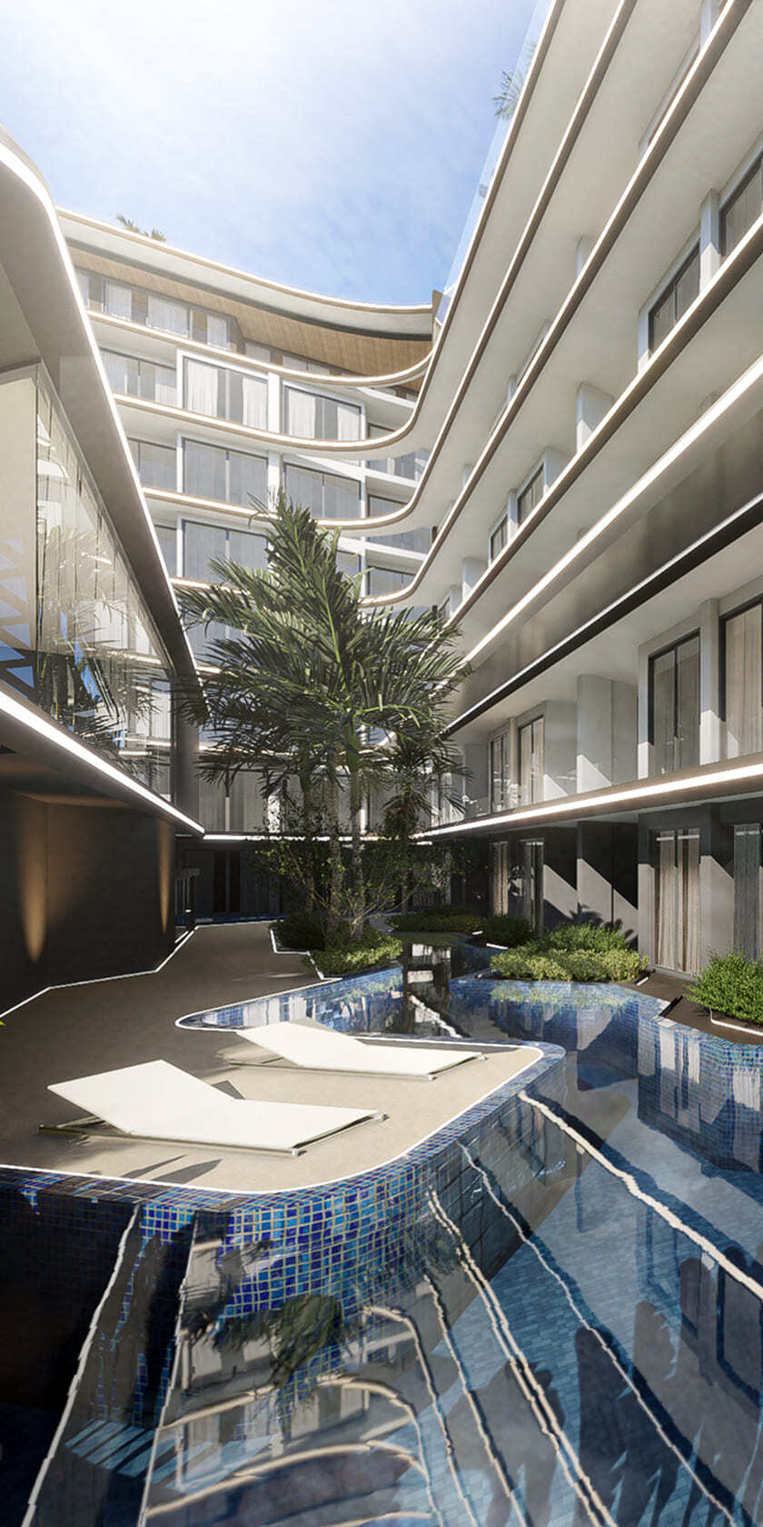 Courtyard pool rendering at The ONE NaiHarn