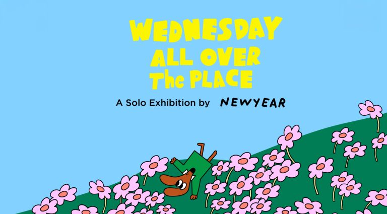 Blue exhibition artwork for Wednesday All Over the Place