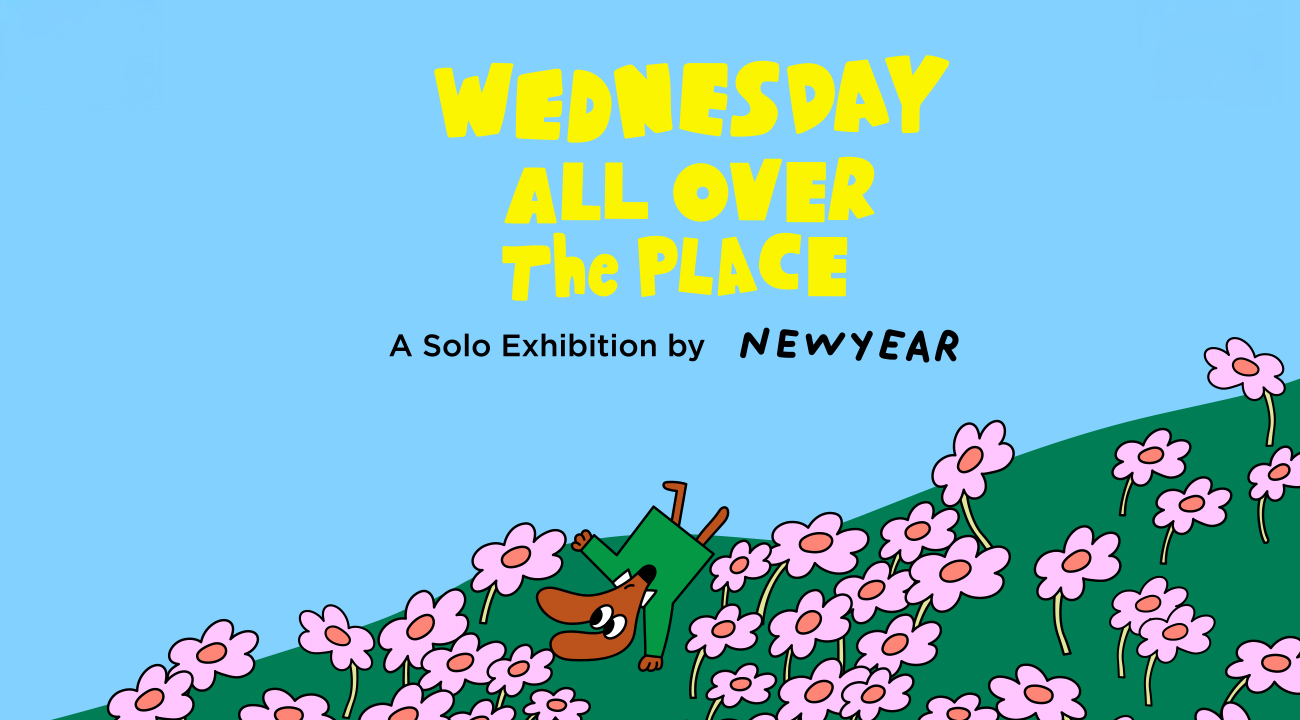 Blue exhibition artwork for Wednesday All Over the Place