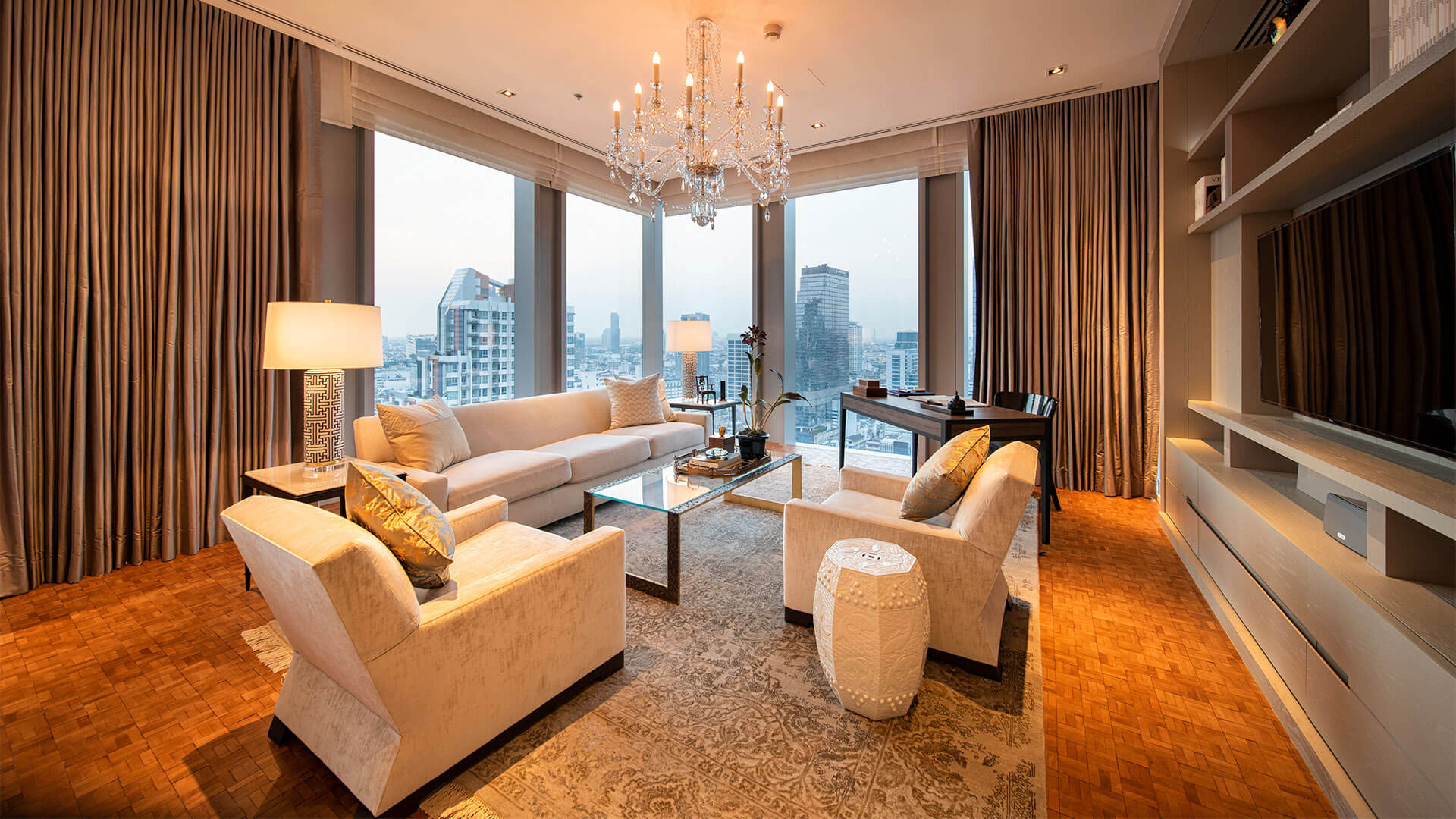 Living room inside The Ritz-Carlton Residences Bangkok