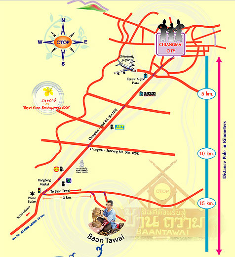 Map showing the route to Baan Tawai in Hang Dong