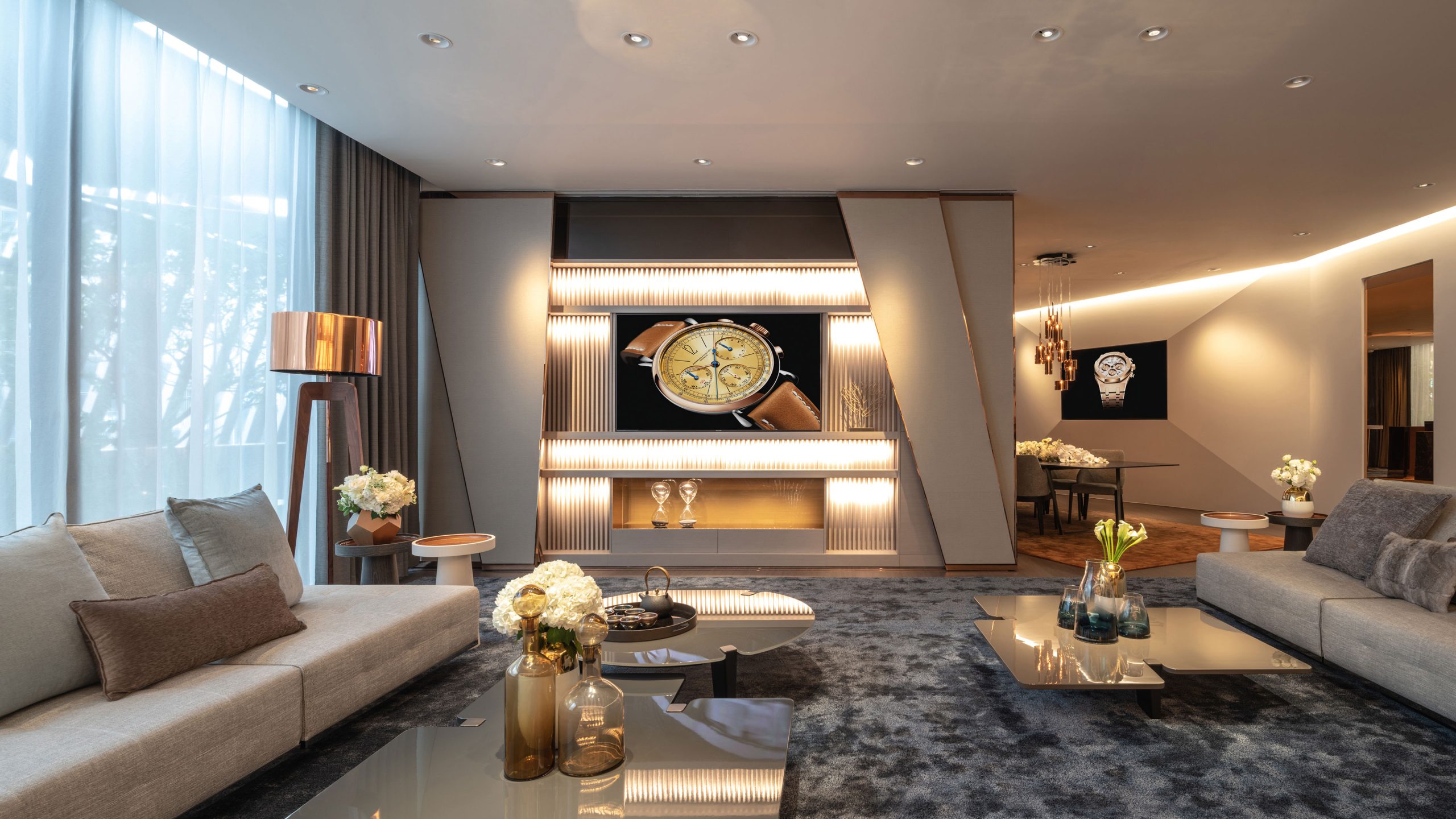 Watch display and soft furnishings inside AP House Bangkok
