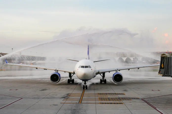 Belavia Airbus A330 aircraft welcomed in Thailand