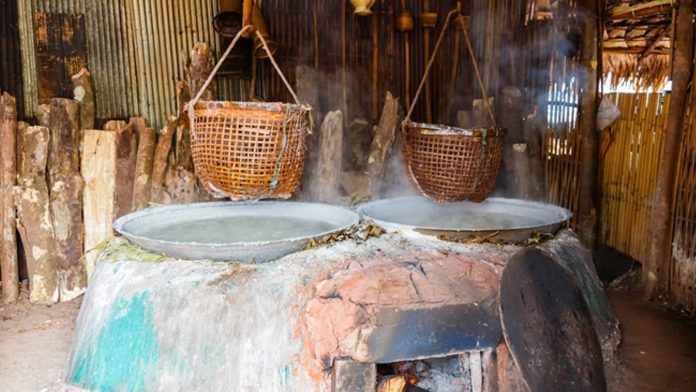 Bo Kluea salt boiling Traditional salt boiling over wood fires in Bo Kluea Nan
