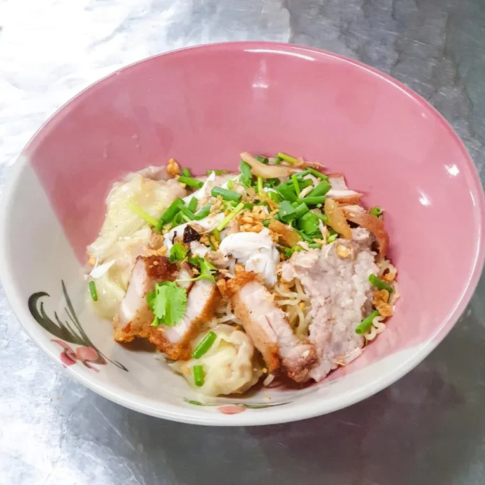 Bunloet grilled pork noodles Egg noodles with grilled pork at Bunloet Bangkok
