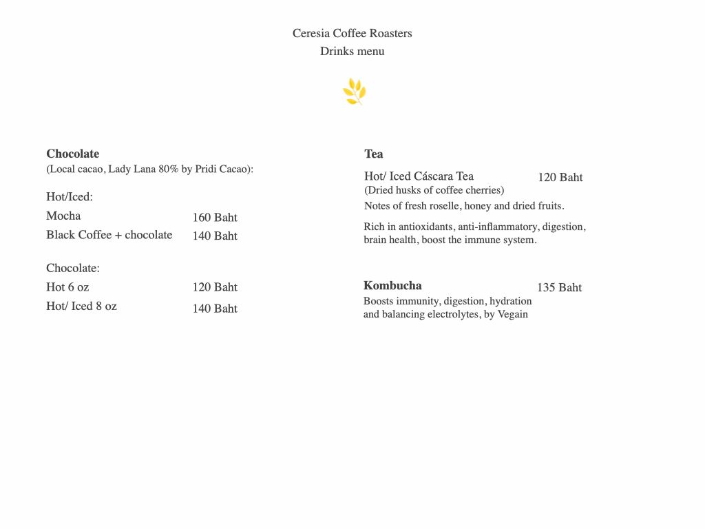 A coffee drink from the Ceresia Coffee Roasters menu