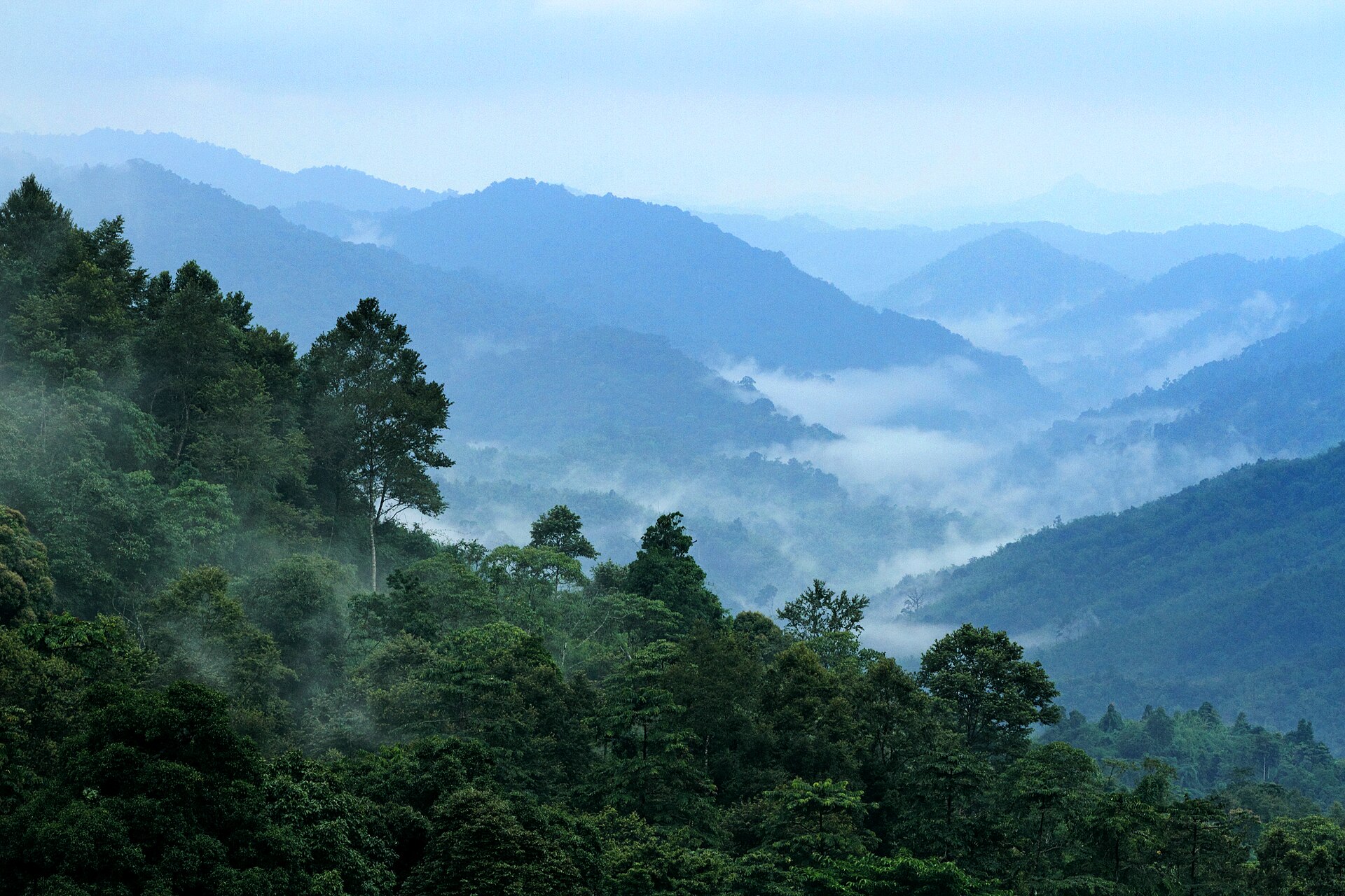Mist and layered mountains at Chong Yen in Mae Wong National Park