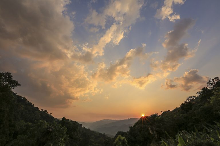 Sunset over the mountain ridges of Mae Wong National Park
