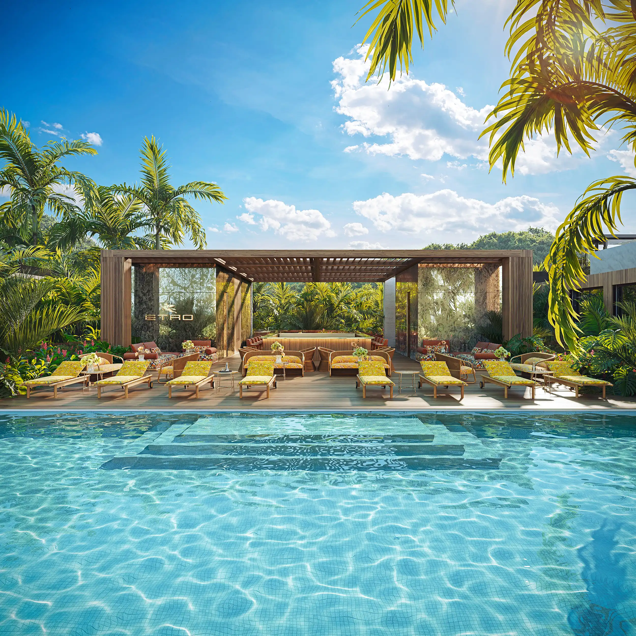 Main pool terrace at ETRO Residences Phuket
