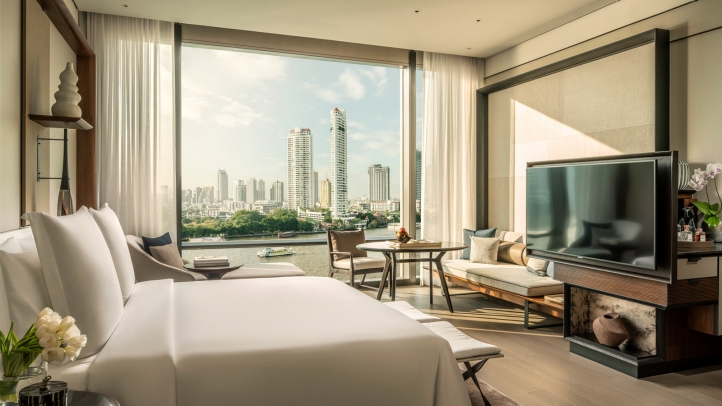 Guest room overlooking the Chao Phraya River