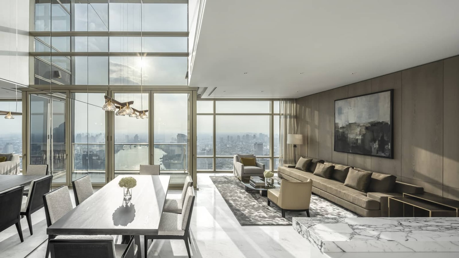 Contemporary living and dining space at Four Seasons Private Residences Bangkok