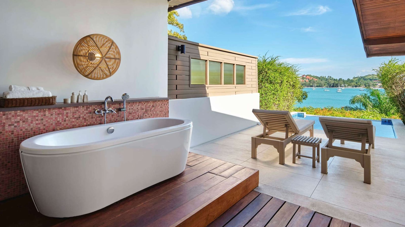 Private terrace and outdoor bath overlooking the bay at Garrya Tongsai Bay Samui