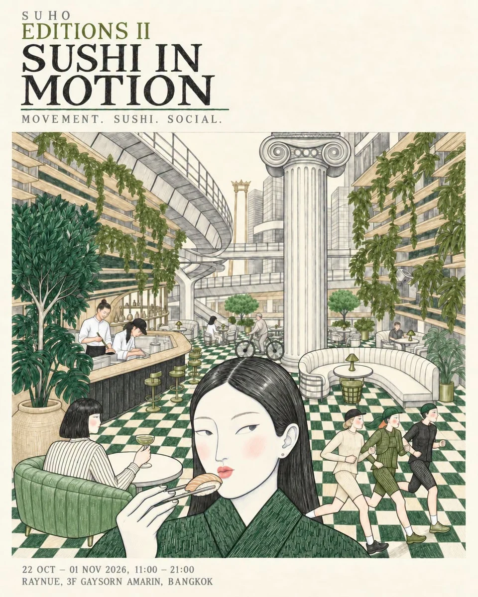 Illustrated dining scene for Gaysorn Food Village October 2026