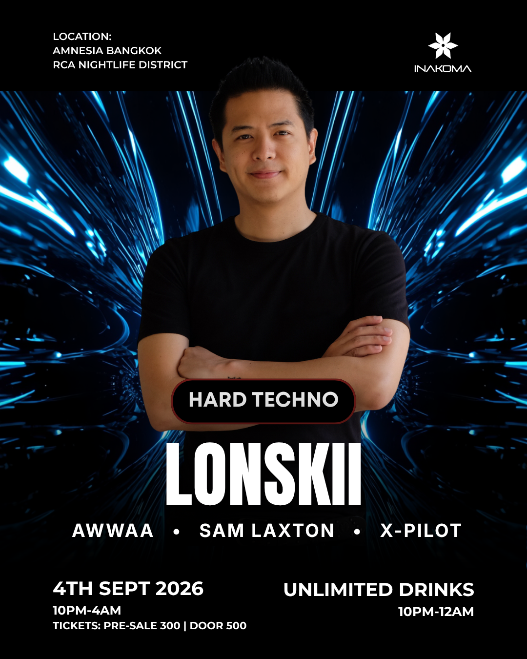 INAKOMA Bangkok hard-techno event artwork
