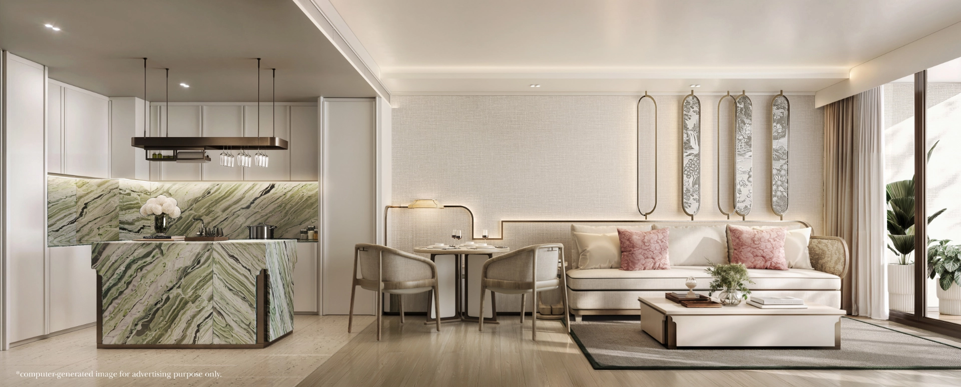 Kitchen and living area in a one-bedroom InterContinental Phuket residence