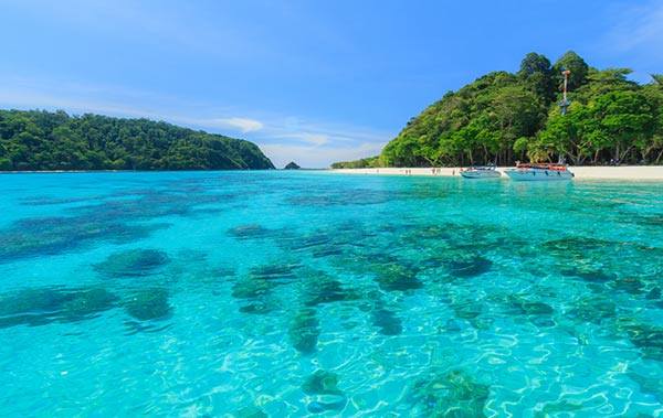 Koh Rok clear water Clear turquoise water and white beach at Koh Rok