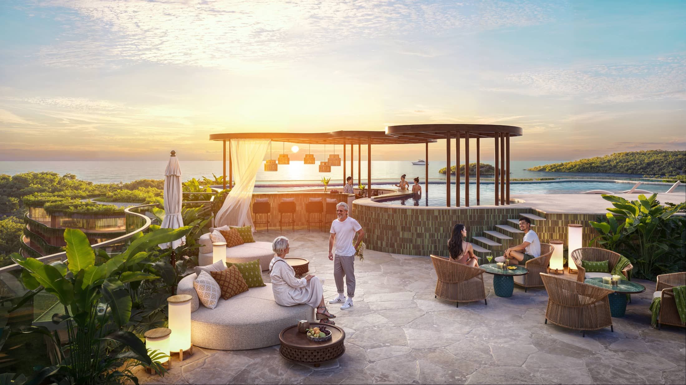 Official rendering of a Layan Verde rooftop pool and terrace