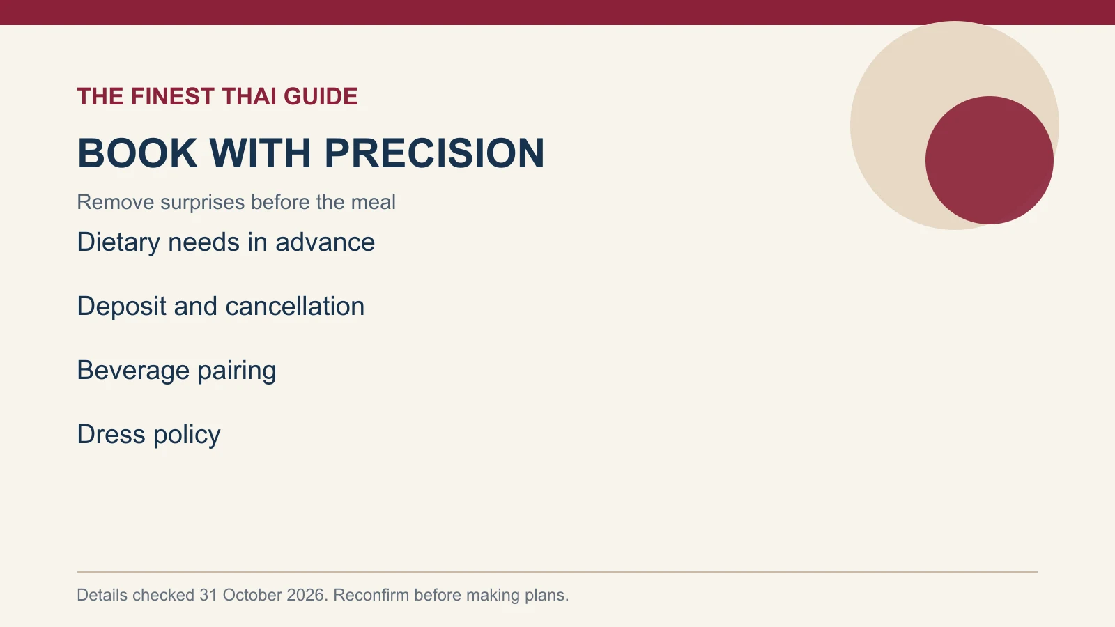 BOOK WITH PRECISION: Remove surprises before the meal