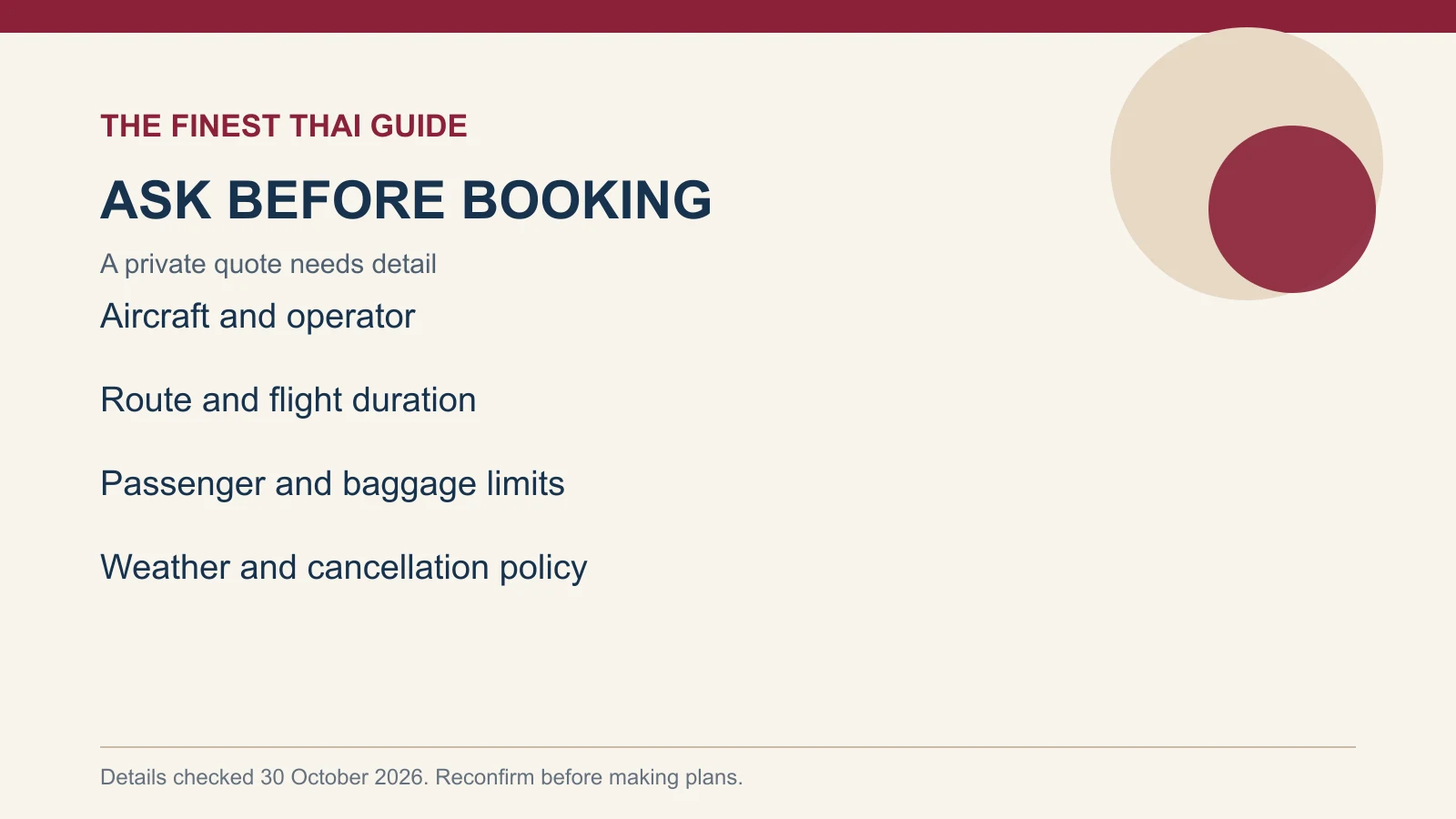 ASK BEFORE BOOKING: A private quote needs detail