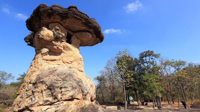 Phu Phrabat rock formation Distinctive mushroom-shaped rock shelter at Phu Phrabat Historical Park