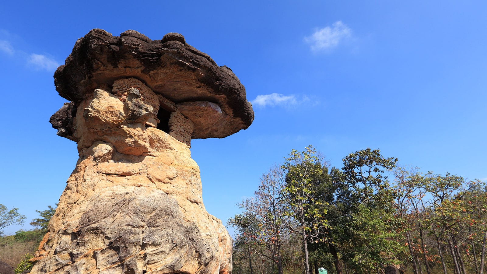 Sandstone formation and woodland at Phu Phrabat in Udon Thani