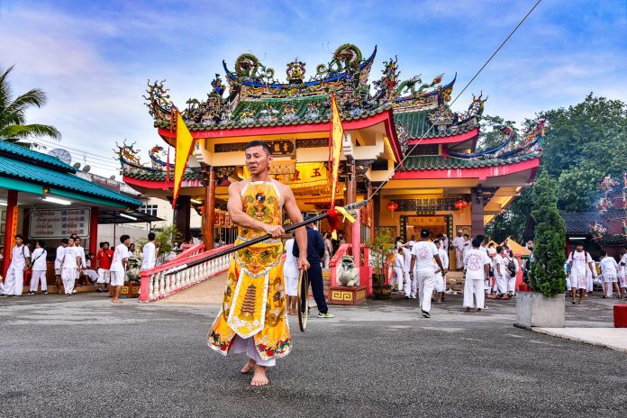 Devotees during the Phuket Vegetarian Festival procession