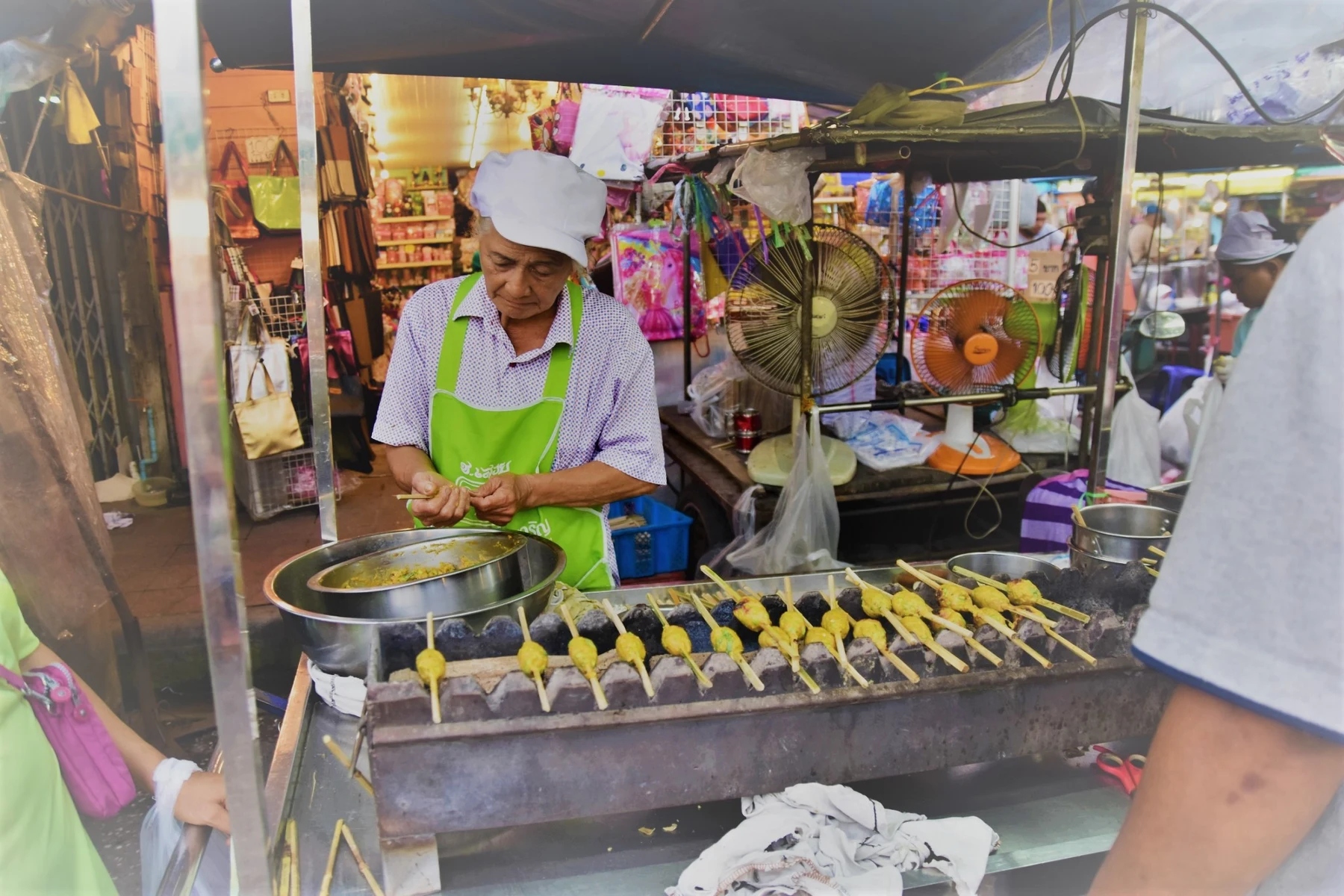 Street-food stall inside San Chao Market Surat Thani