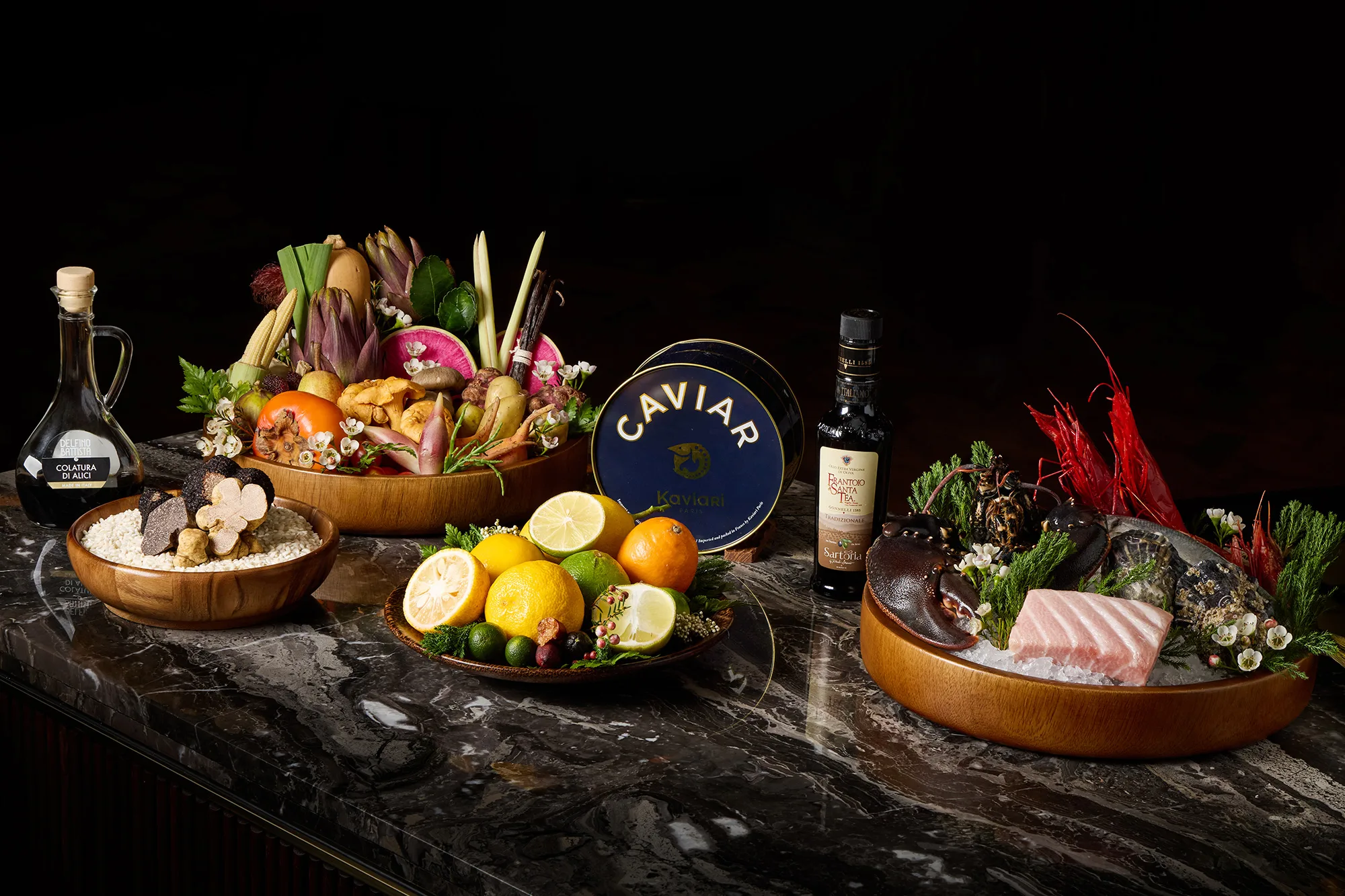 Italian ingredients and dishes arranged at Sartoria Bangkok