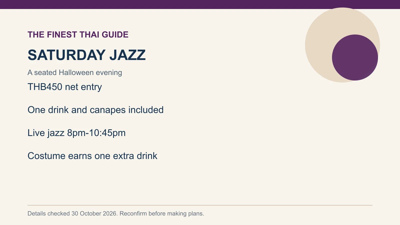 SATURDAY JAZZ: A seated Halloween evening