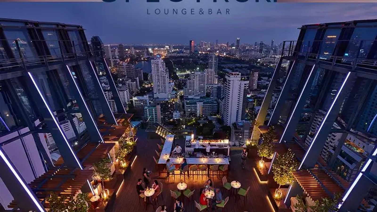 Spectrum Lounge terrace with Bangkok skyline views