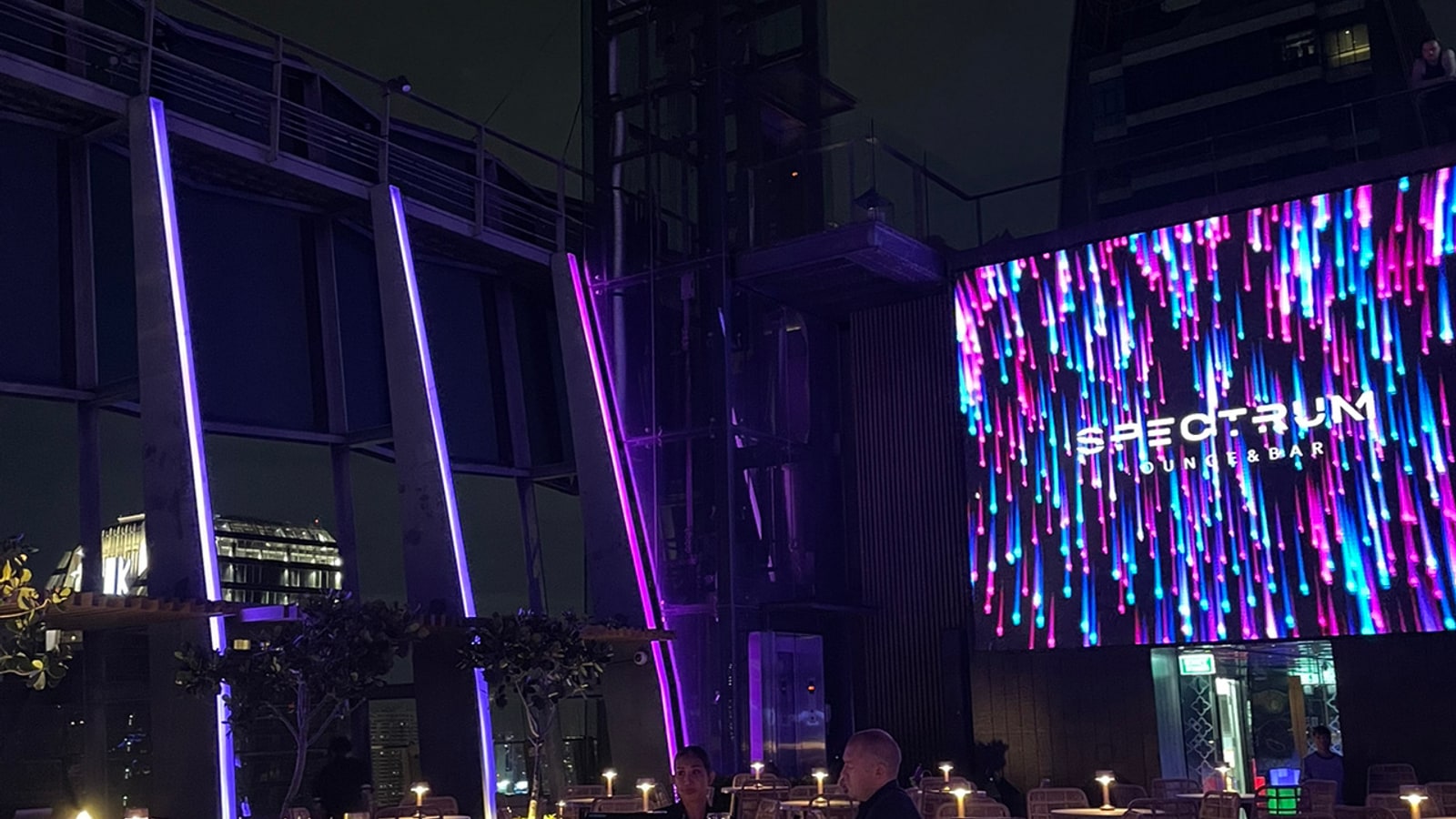 Illuminated DJ terrace at Spectrum Lounge and Bar