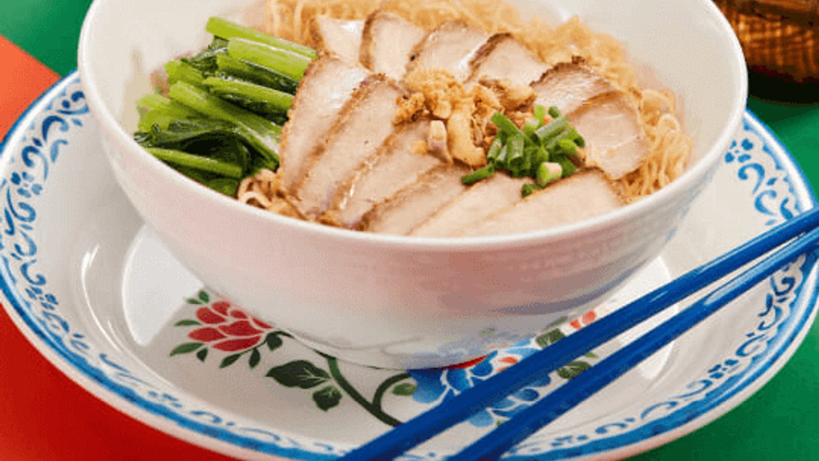 Crispy pork wonton noodle soup at Thai Taste Hub