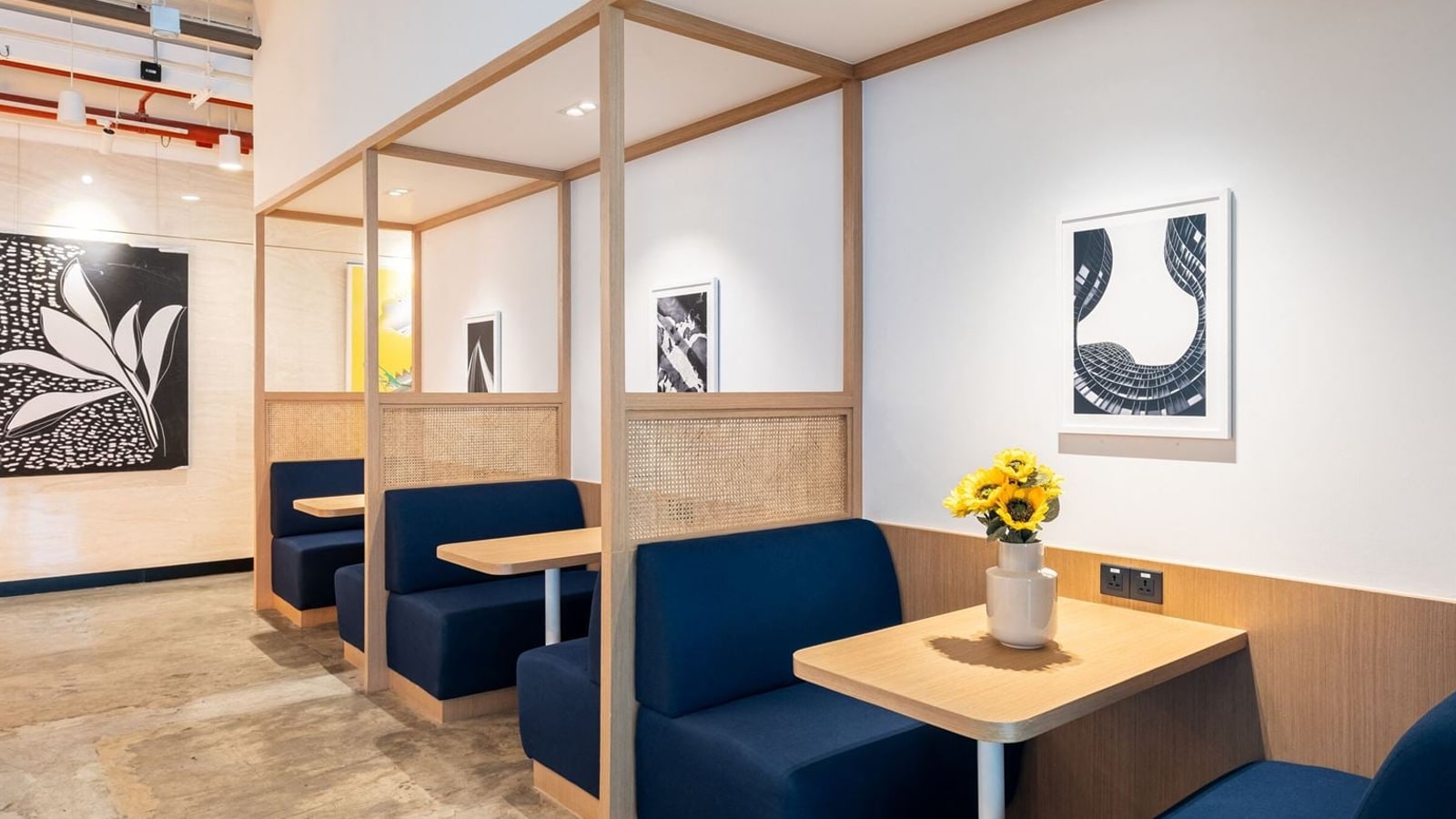 Shared workspace seating at WeWork Spring Tower